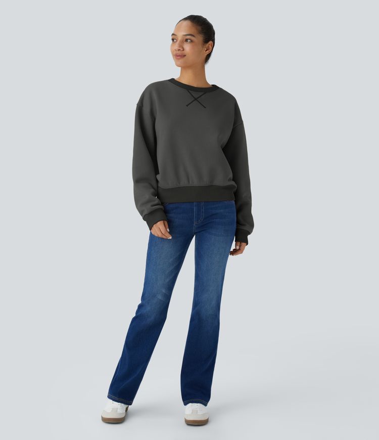 Sudadera polar cuello redondo manga larga bloque color