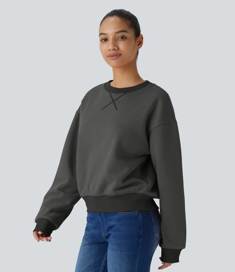 Sudadera polar cuello redondo manga larga bloque color