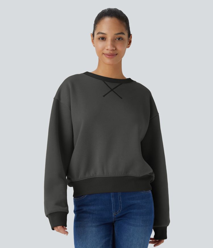 Sudadera polar cuello redondo manga larga bloque color