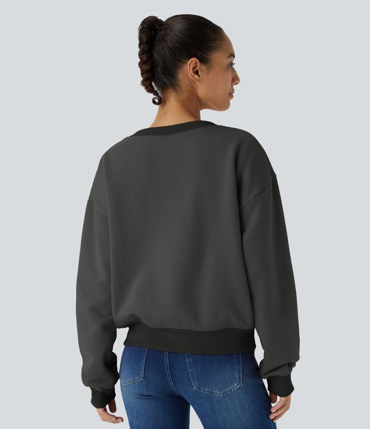 Sudadera polar cuello redondo manga larga bloque color