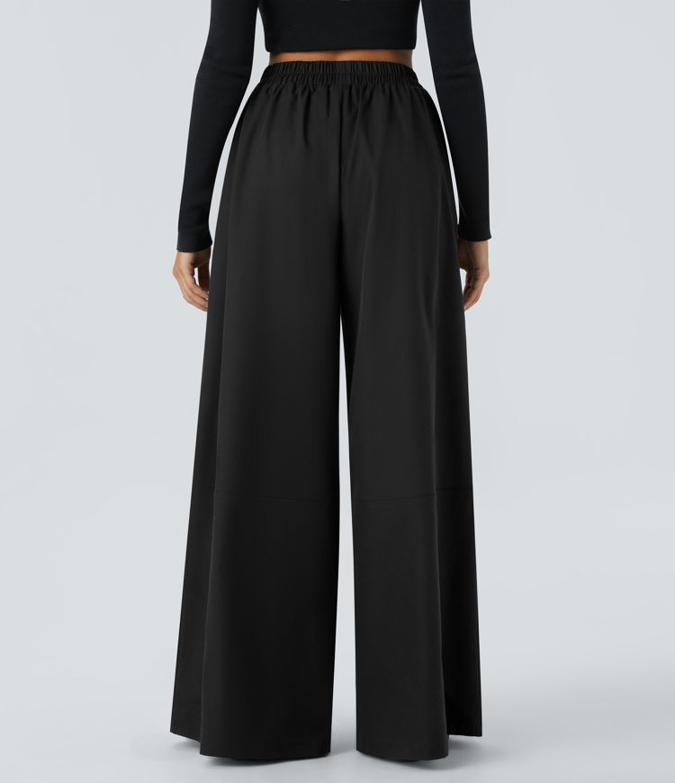 Water Repellent Wear-Resistant High Waisted Side Pocket Wide Leg Mop Casual Pants