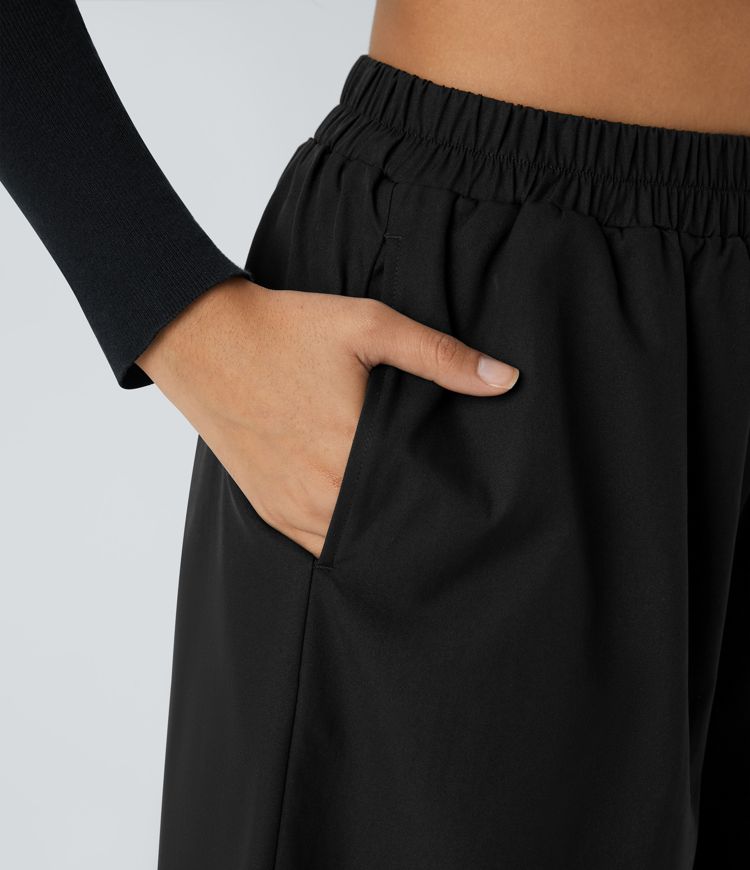 Water Repellent Wear-Resistant High Waisted Pocket Wide Leg Mop Casual Pants