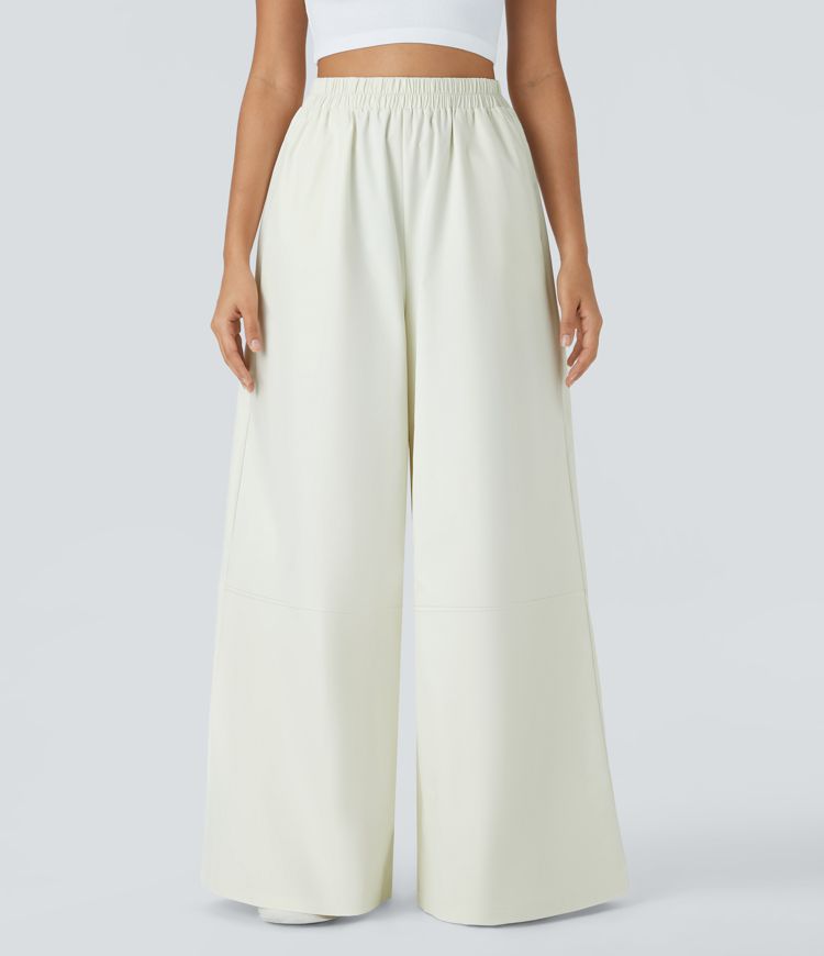 Water Repellent Wear-Resistant High Waisted Pocket Wide Leg Mop Casual Pants