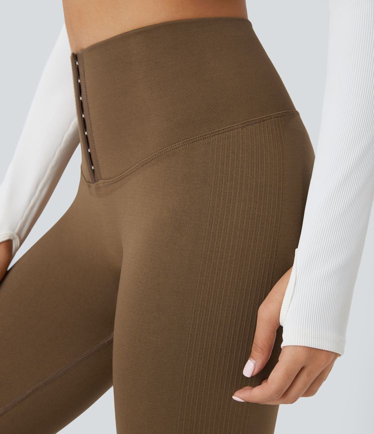 Legging de yoga 7/8 sans couture Seamless taille haute, crochet ajustable, maintien du ventre