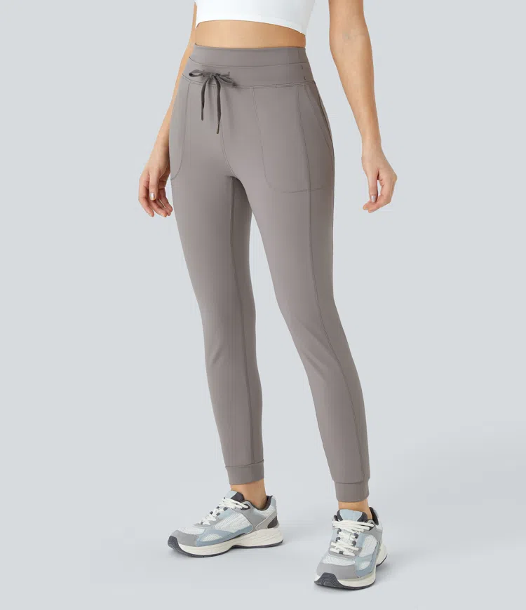High waisted drawstring side pocket yoga jogger pants