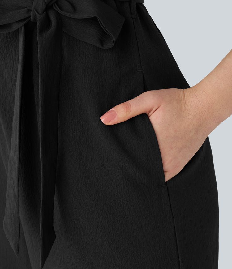 V Neck Belted Pocket Casual Jumpsuit