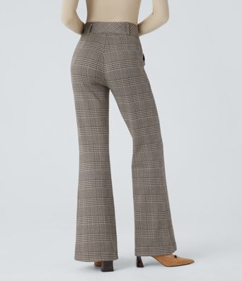 Halara Flex™ High Waisted Decorative Pocket Houndstooth Plaid Work Flare Pants