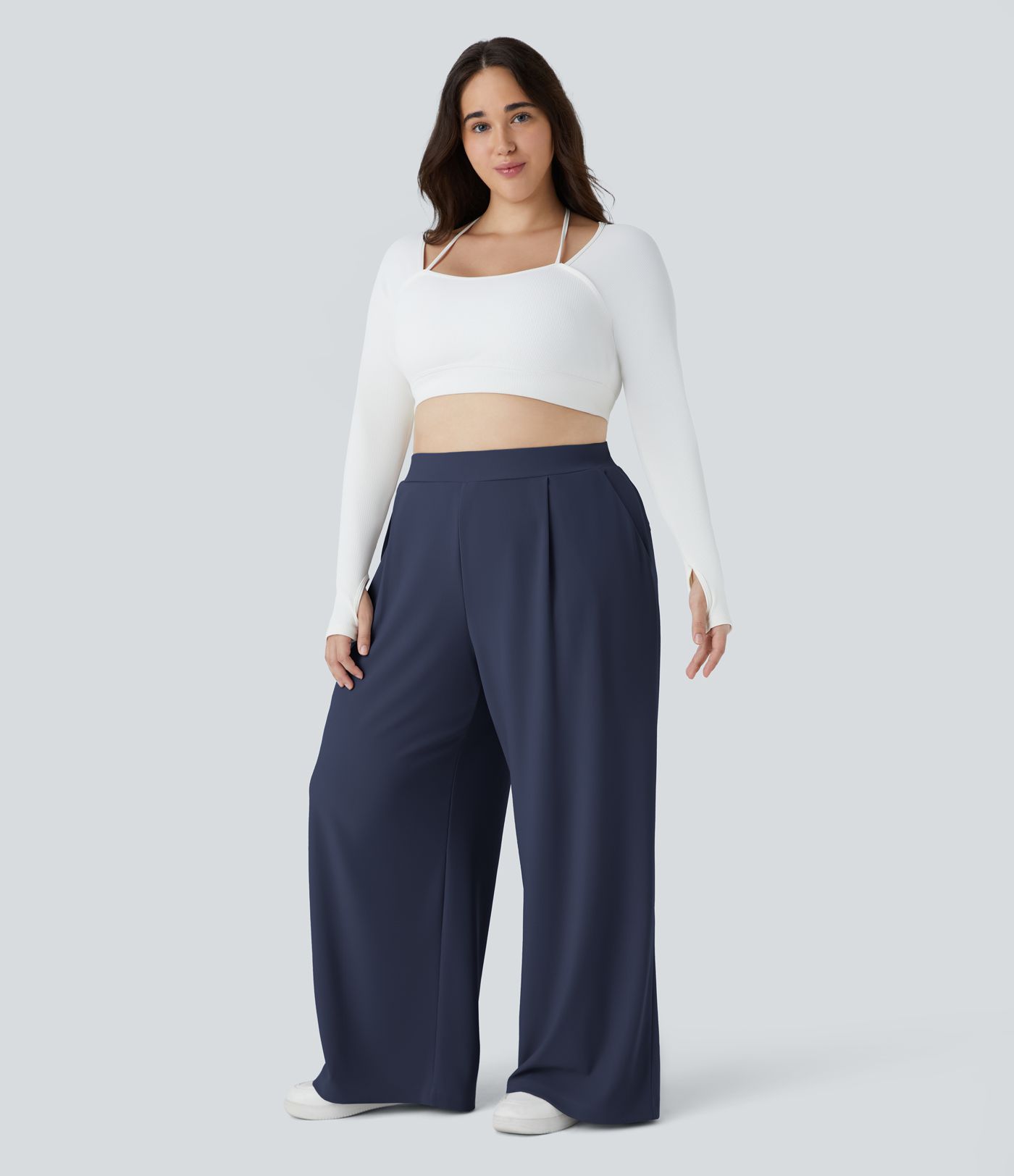 Halara Flex™ High Waisted Body Sculpt Waist-Slimming Pocket Wide Leg Micro Waffle Plus Size Work Pants