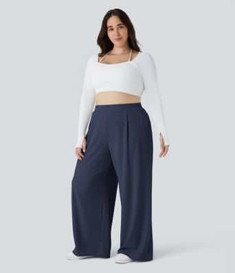 Halara Flex™ High Waisted Body Sculpt Waist-Slimming Pocket Wide Leg Micro Waffle Plus Size Work Pants