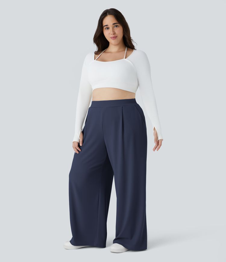Halara Flex™ High Waisted Body Sculpt Waist-Slimming Pocket Wide Leg Micro Waffle Plus Size Work Pants