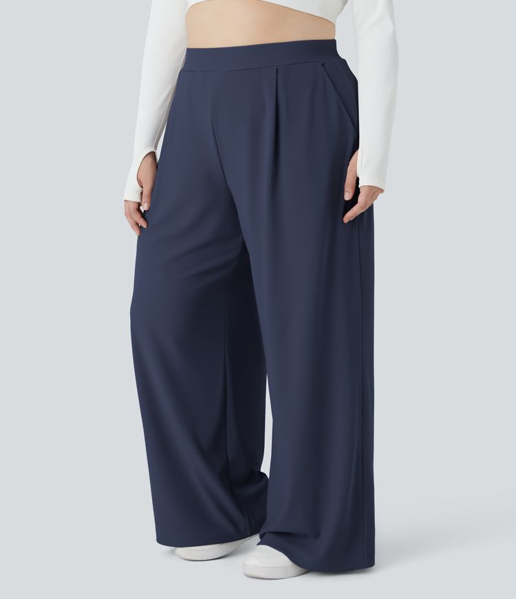 Halara Flex™ High Waisted Body Sculpt Waist-Slimming Side Pocket Wide Leg Micro Waffle Plus Size Work Trousers
