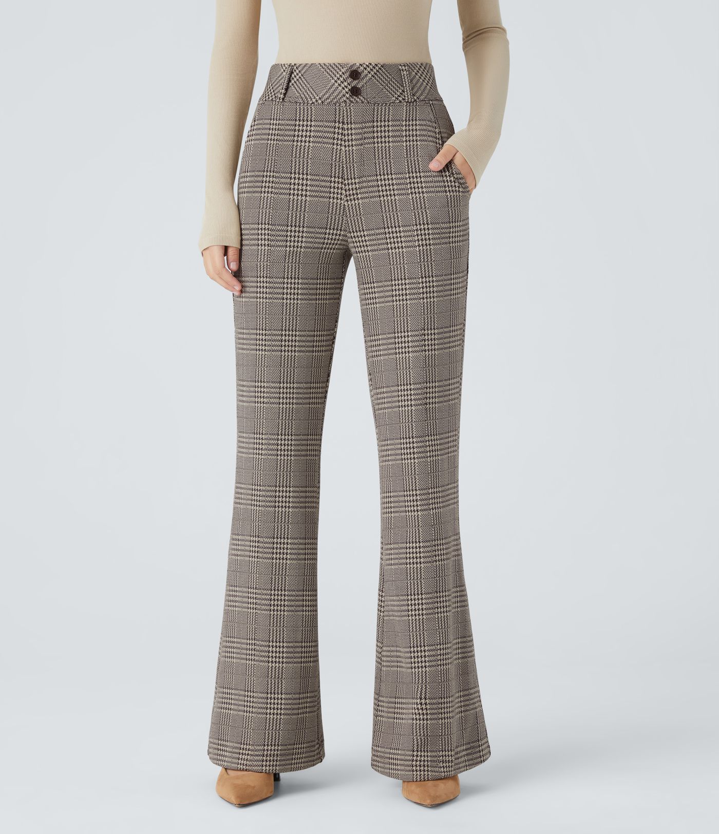Halara Flex™ High Waisted Decorative Pocket Houndstooth Plaid Work Flare Pants