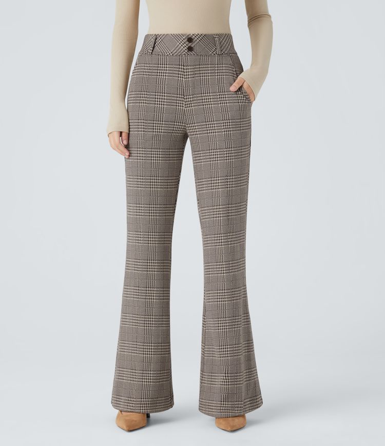 Halara Flex™ High Waisted Decorative Pocket Houndstooth Plaid Work Flare Pants