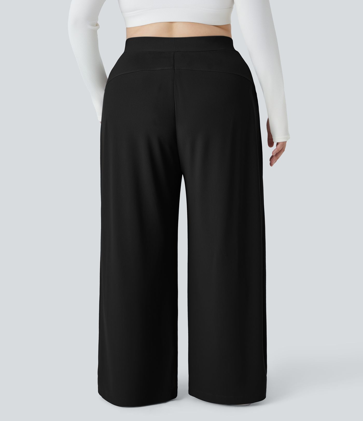 Pantalon de travail grande taille Halara Flex™ à taille haute sculptante et amincissante, poches latérales, jambes larges et tissu micro-gaufré