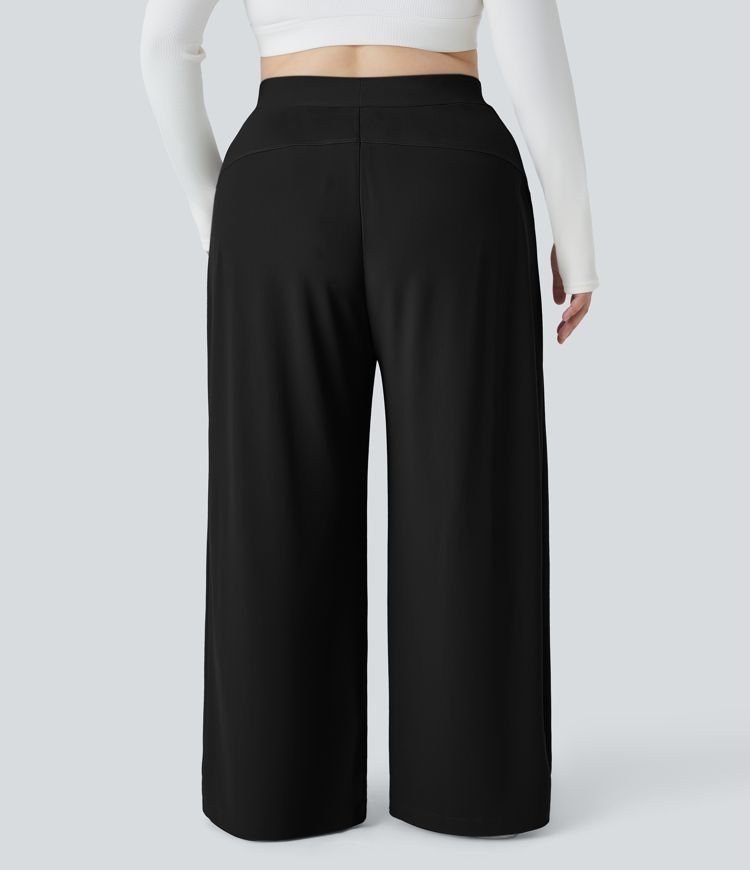 Halara Flex™ High Waisted Body Sculpt Waist-Slimming Side Pocket Wide Leg Micro Waffle Plus Size Work Pants