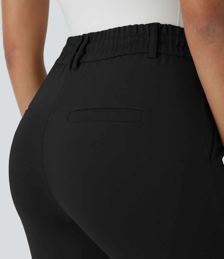 Halara Flex™ Knöchellange, konische Stoffhose mit mittelhohem Bund, Seitentasche und Kordelzug