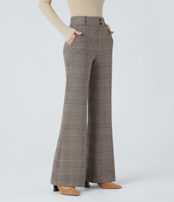 Halara Flex™ High Waisted Decorative Pocket Houndstooth Plaid Work Flare Pants