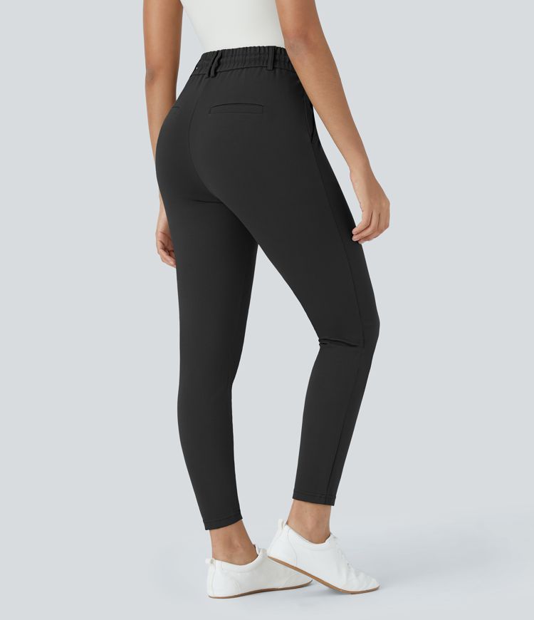 Halara Flex™ Knöchellange, konische Stoffhose mit mittelhohem Bund, Seitentasche und Kordelzug