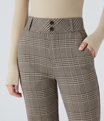 Halara Flex™ High Waisted Decorative Pocket Houndstooth Plaid Work Flare Pants