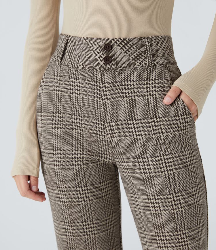 Halara Flex™ High Waisted Decorative Pocket Houndstooth Plaid Work Flare Pants