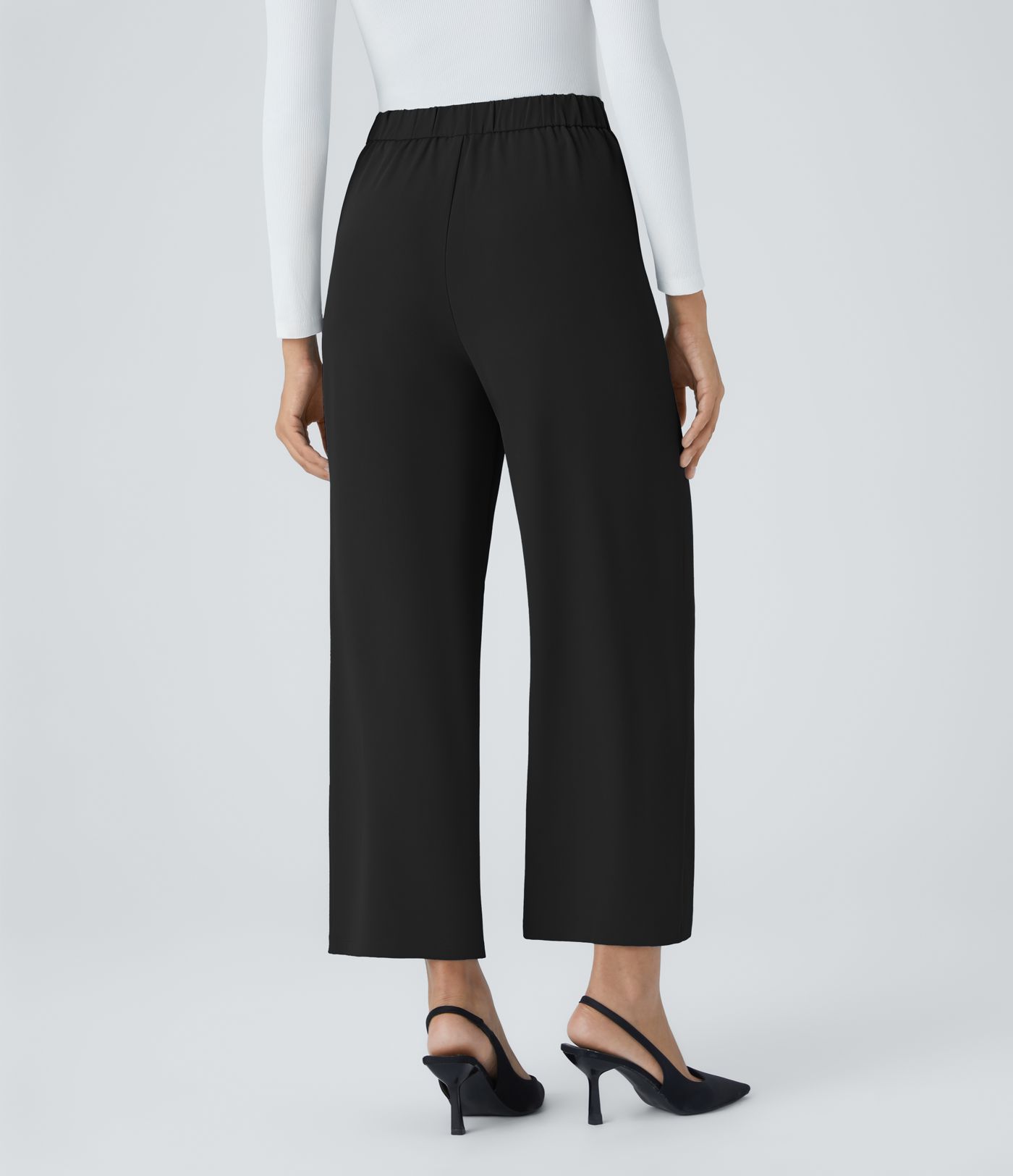 Pantalon de Travail Droit à Taille Haute avec Boucle D-Ring, Ceinture et Fausses Poches