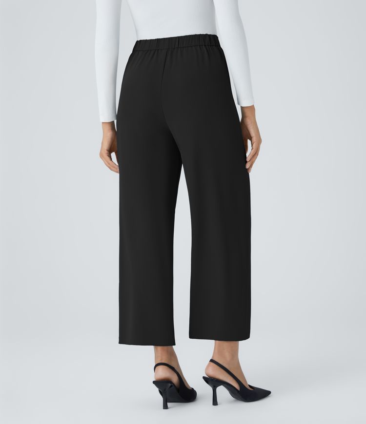 Pantalon de Travail Droit à Taille Haute avec Boucle D-Ring, Ceinture et Fausses Poches