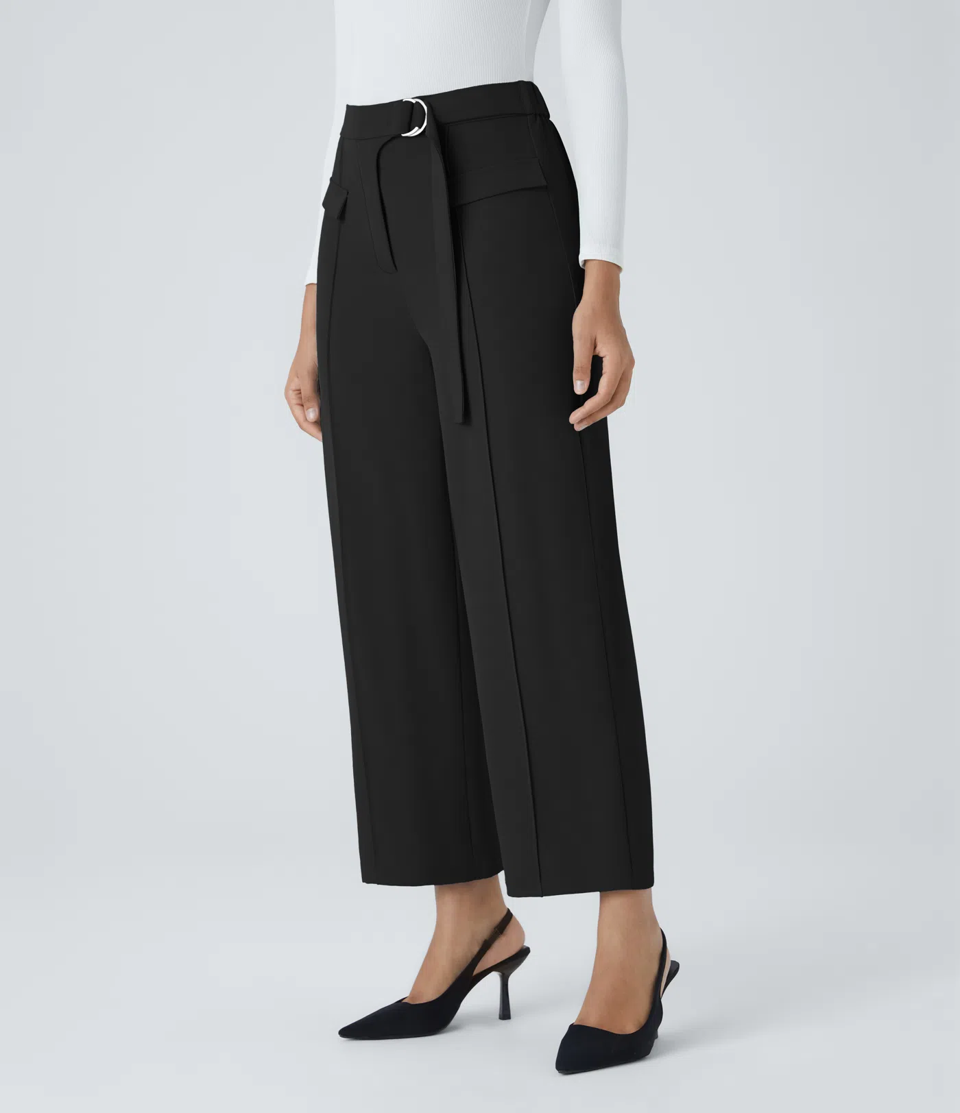 Halara Flex™ High Waisted D-Ring Buckle Belted Fake Pockets Straight Leg Work Pants