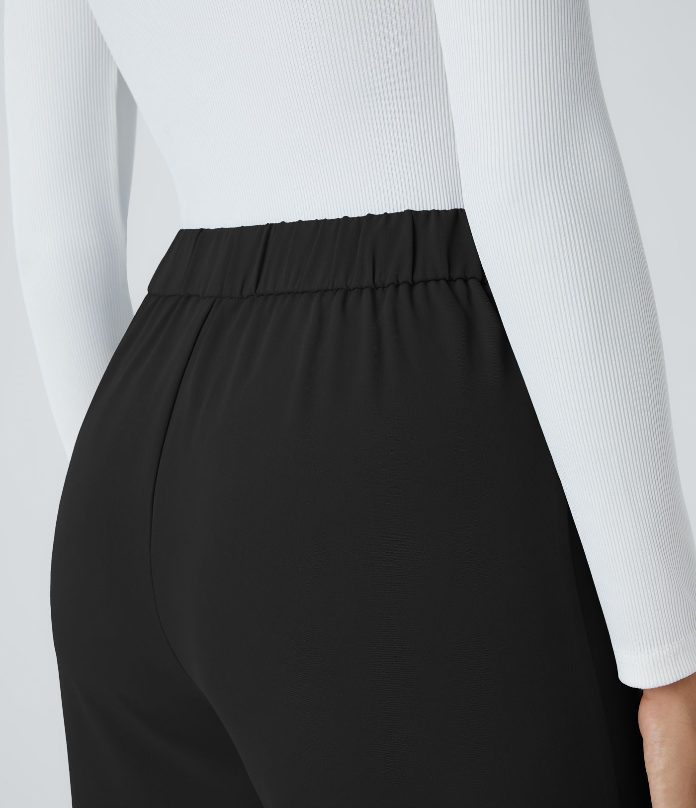 Pantalon de Travail Droit à Taille Haute avec Boucle D-Ring, Ceinture et Fausses Poches