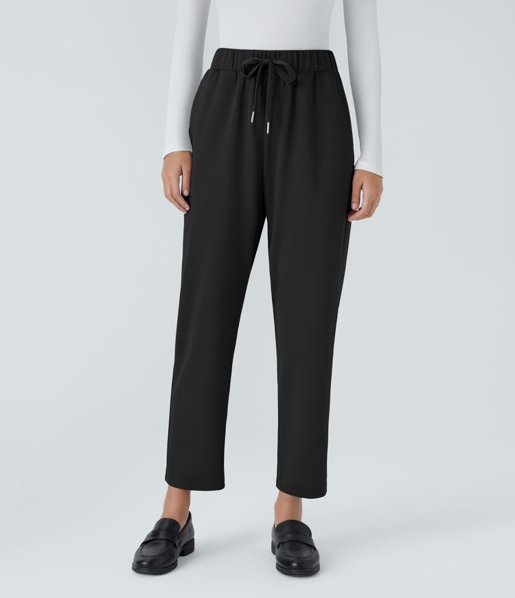 Mid Rise Drawstring Pocket Work Pants