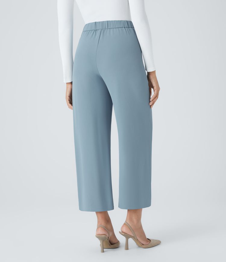 Pantalón oficina tiro alto hebilla anilla D bolsillo falso cinturón pierna recta