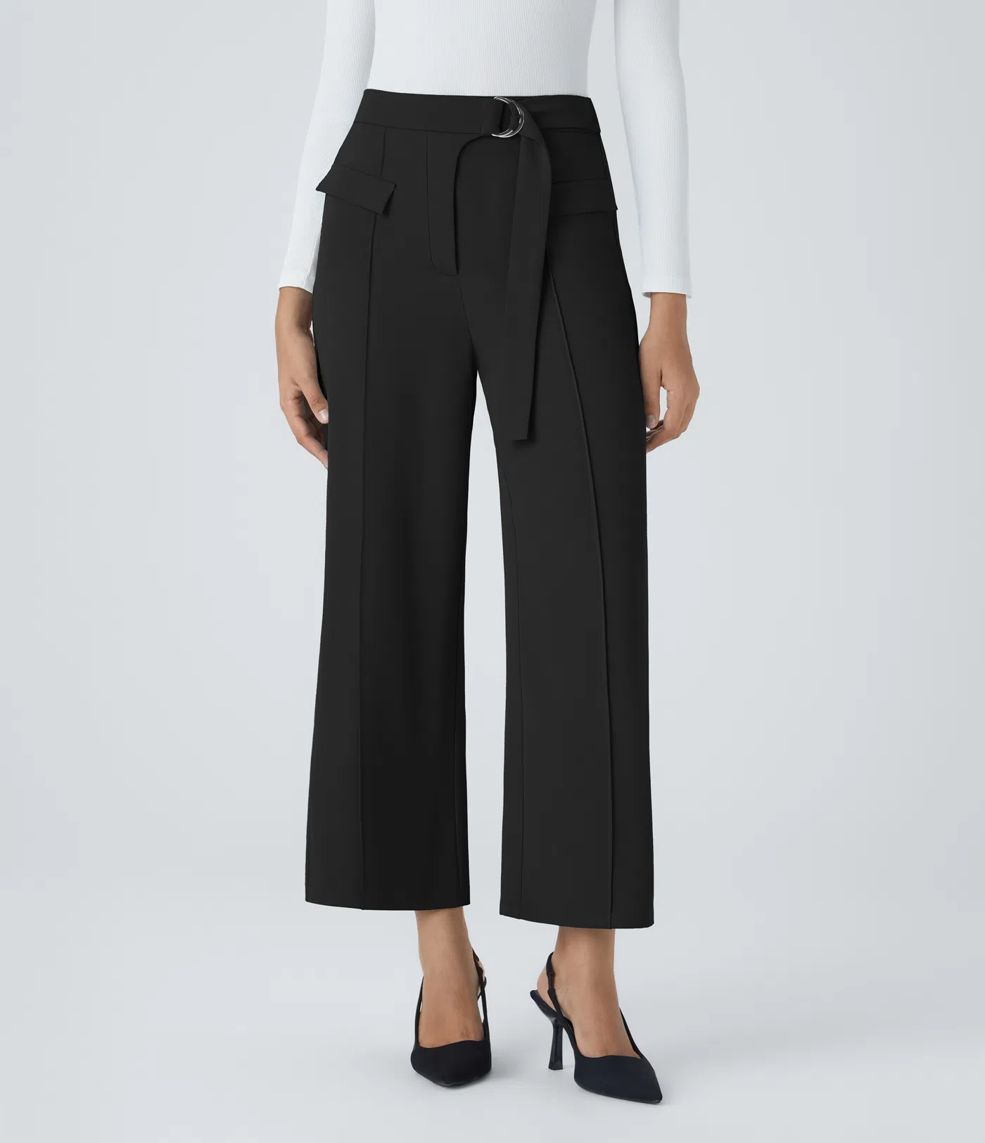 Halara Flex™ High Waisted D-Ring Buckle Belted Fake Pockets Straight Leg Work Pants
