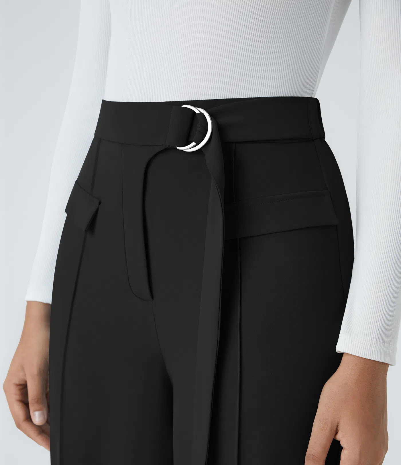 Halara Flex™ High Waisted D-Ring Buckle Belted Fake Pockets Straight Leg Work Pants