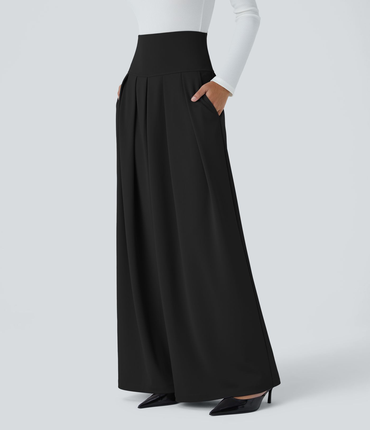 Super hohe taillierte Falten-Taschen-Weite Bein Crepe Arbeitshose