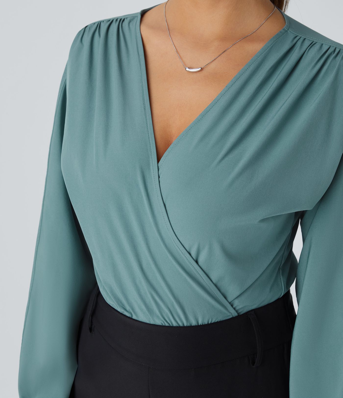 Breezeful™ V Neck Bishop Sleeve Button Quick Dry Casual Bodysuit