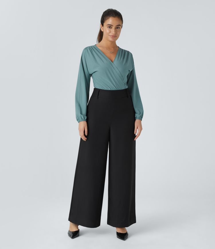 Breezeful™ V Neck Bishop Sleeve Button Quick Dry Casual Bodysuit