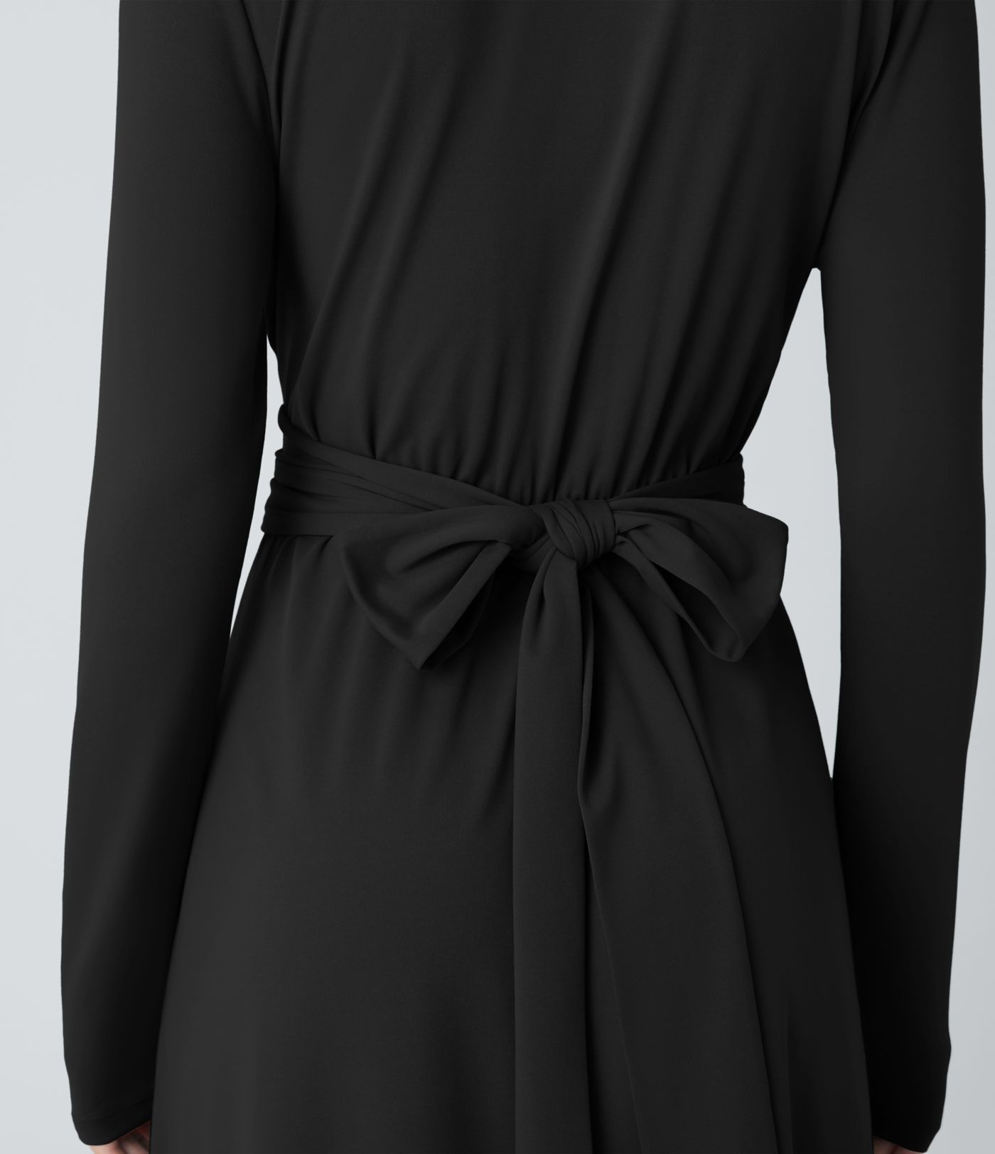 V-neck long-sleeve side pocket tie-back pleated casual dress