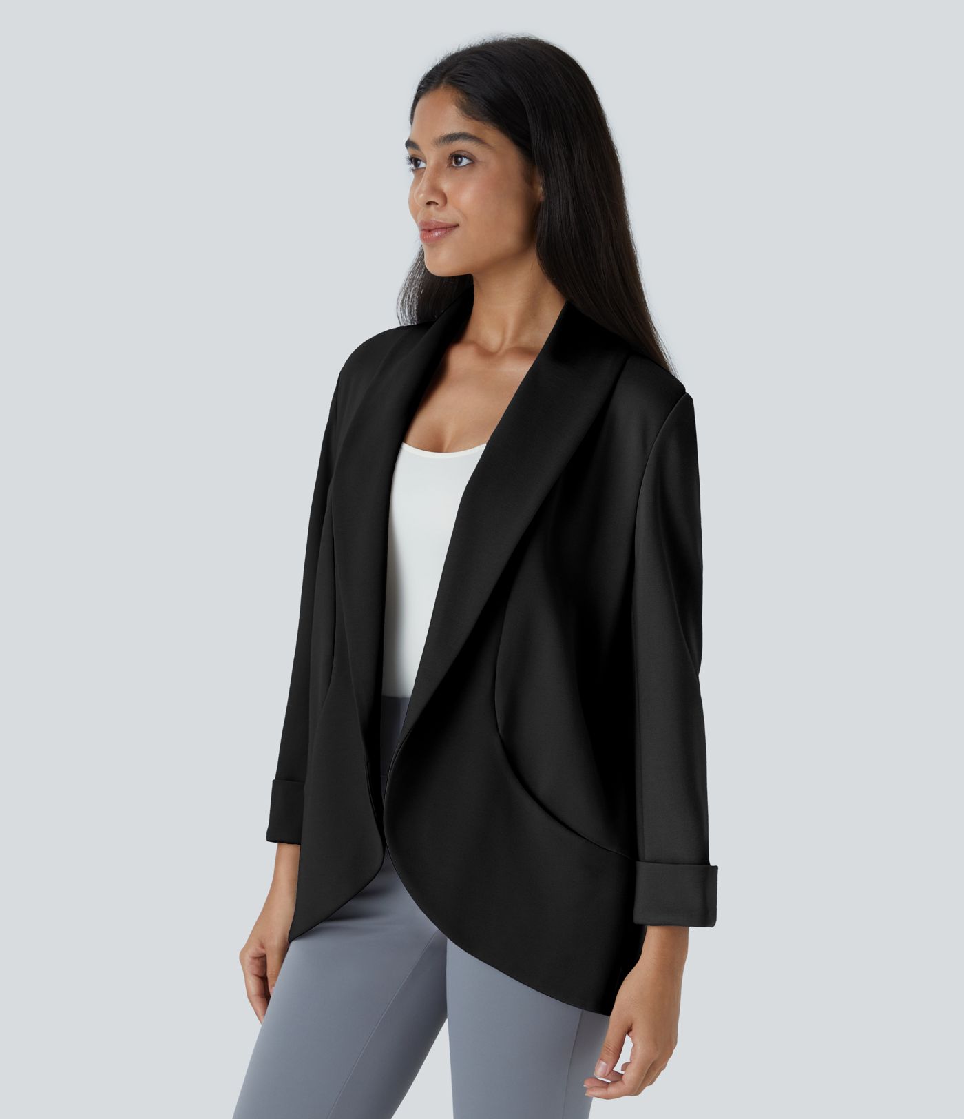 Blazer oficina bolsillo lateral manga larga frente abierto