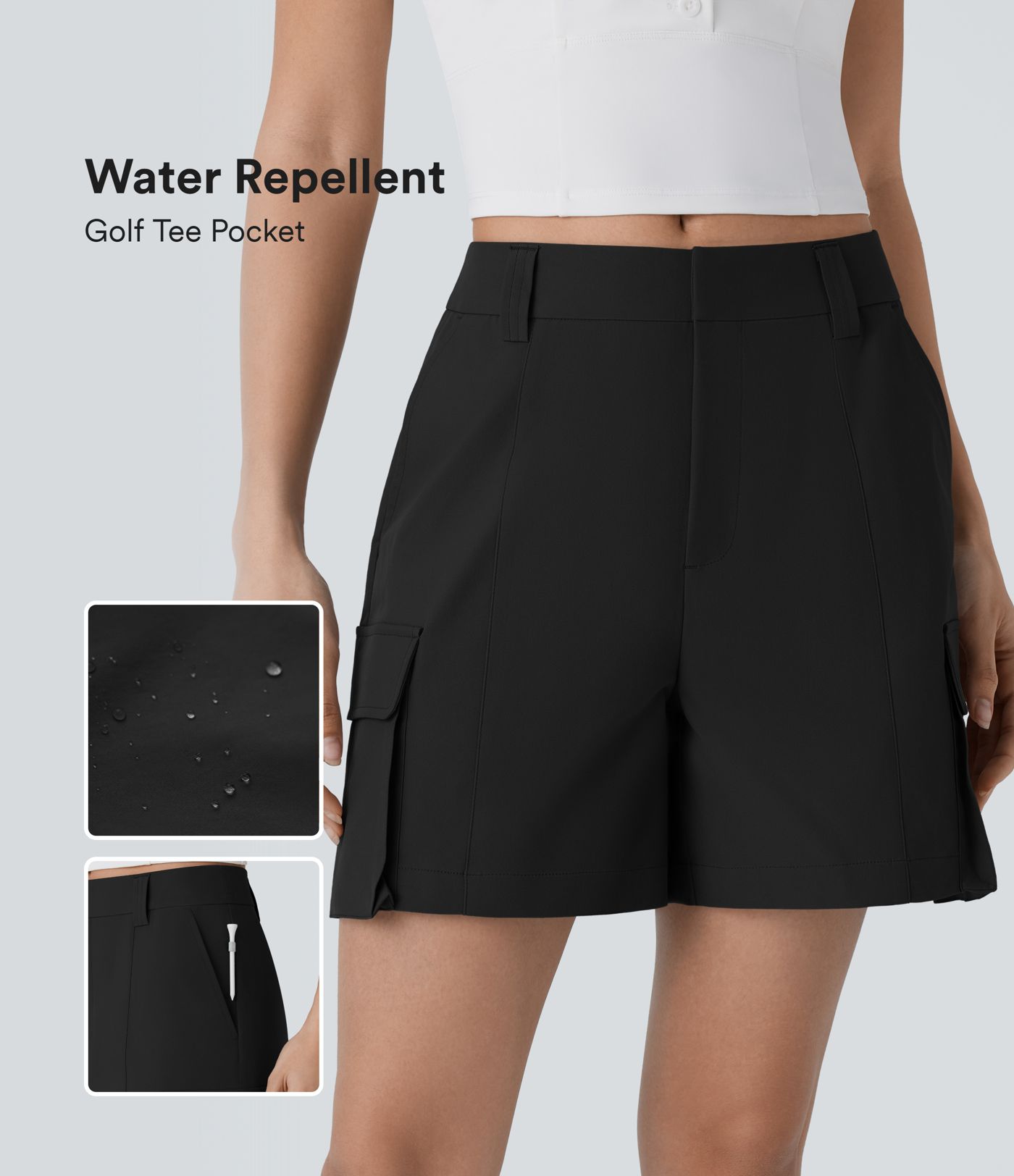 Water Repellent Mid Rise Pockets Twill Golf Cargo Shorts-Golf Tee Pocket