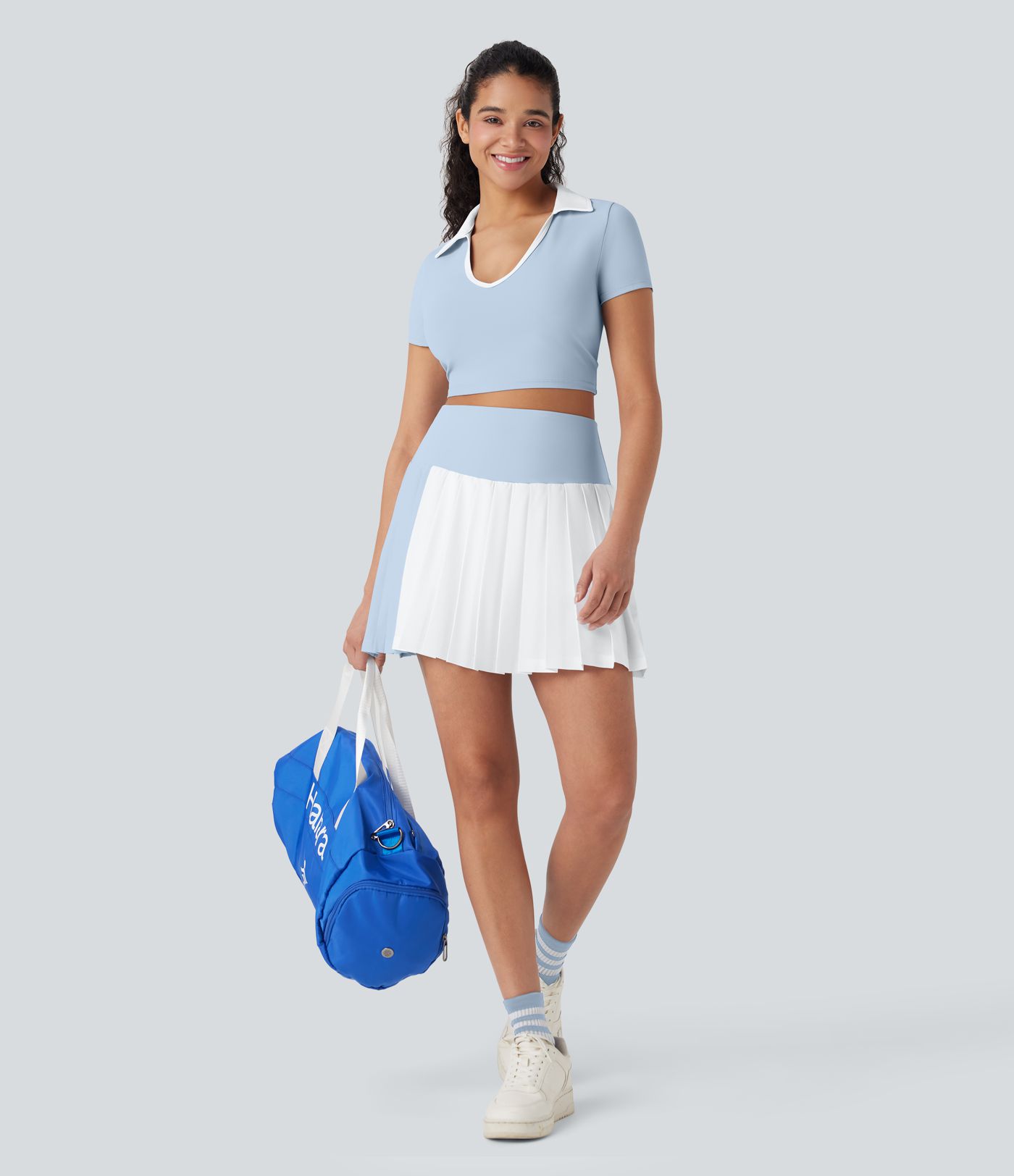 Breezeful™ High Waisted 2-in-1 Pleated Split Quick Dry Mini Tennis Skirt with Side Pockets