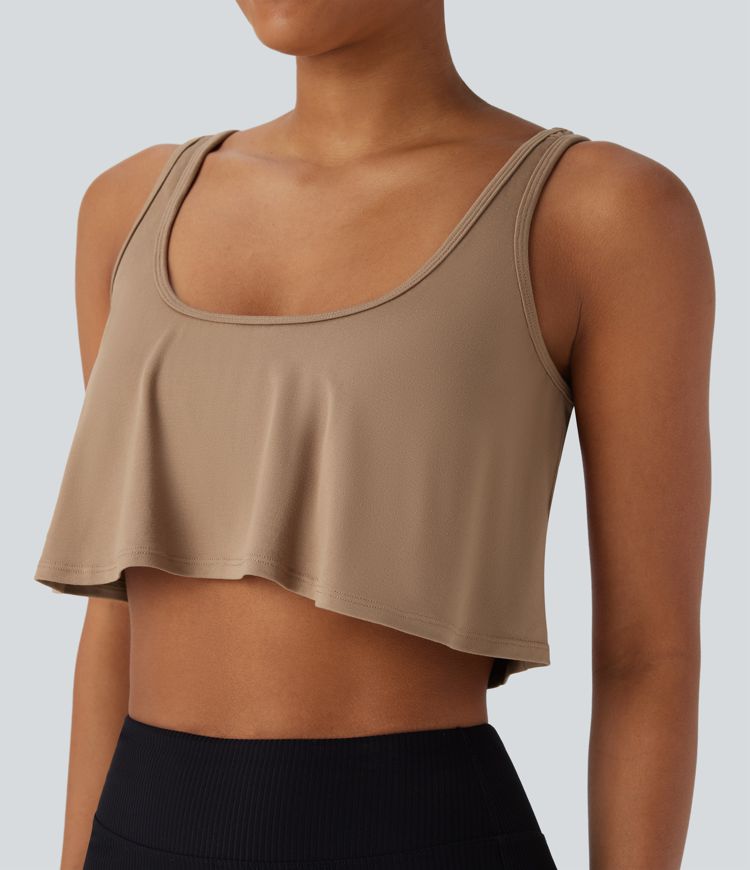 U Neck Backless Draped Cropped Yoga Tank Vest Top
