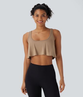 U Neck Backless Draped Cropped Yoga Tank Top