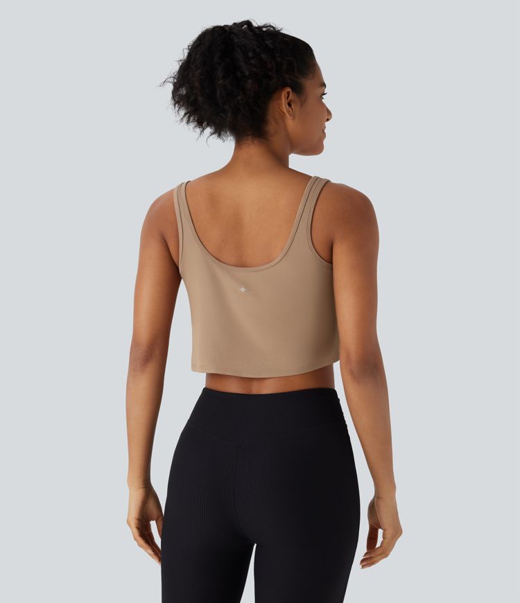 U Neck Backless Draped Cropped Yoga Tank Vest Top