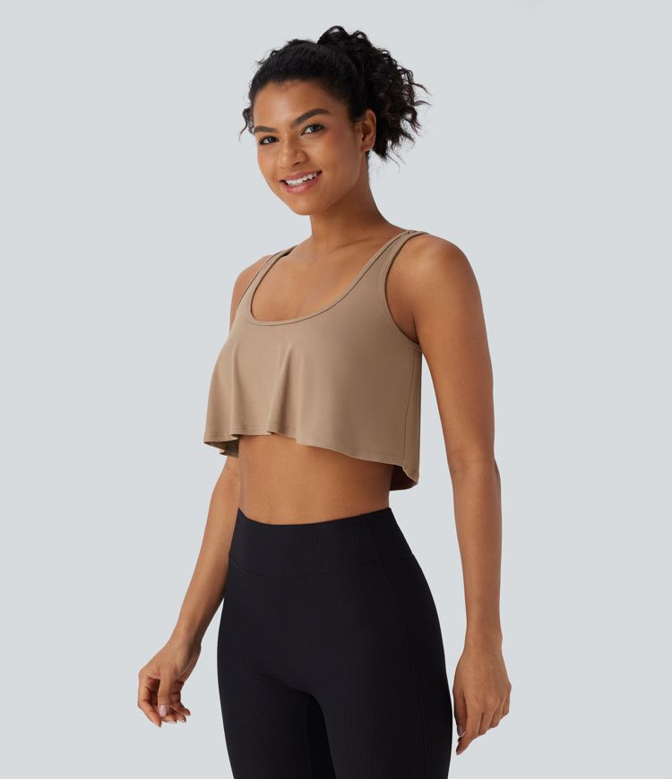 U Neck Backless Draped Cropped Yoga Tank Vest Top