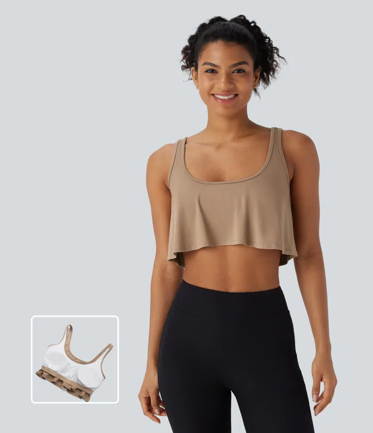 U Neck Draped Cropped Yoga Tank Top