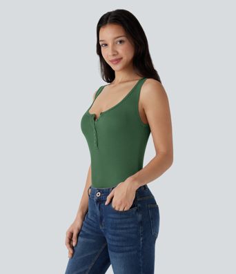 Ribbed Henley Neck Slim Casual Tank Top