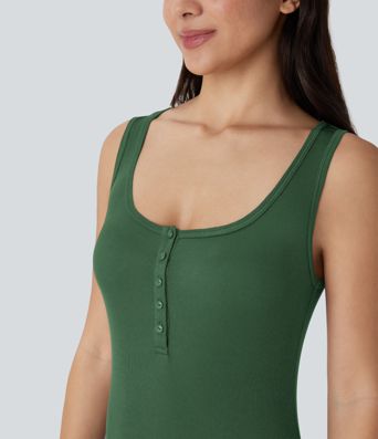 Ribbed Henley Neck Slim Casual Tank Top