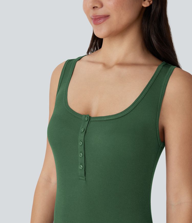 Ribbed Henley Neck Slim Casual Tank Top