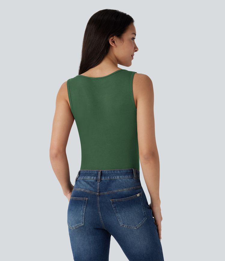Ribbed Henley Neck Slim Casual Tank Top