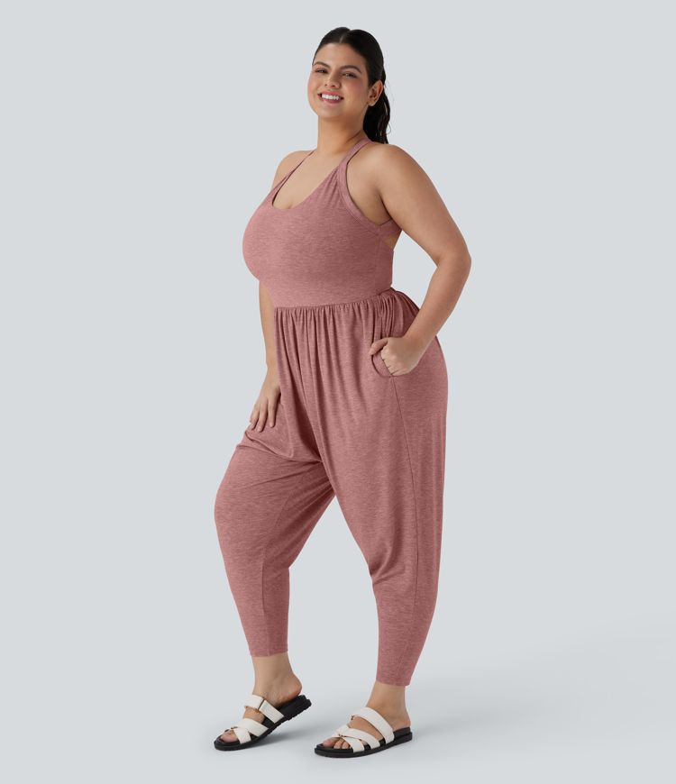 Backless Twisted Harem Casual Plus Size Jumpsuit with Side Pocket-Easy Peezy Edition