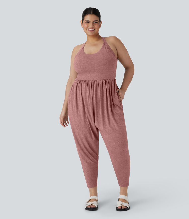 Backless Twisted Harem Casual Plus Size Jumpsuit with Side Pocket-Easy Peezy Edition